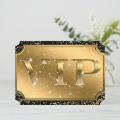 Gold Black Confetti Sparkle Glam VIP Party Ticket Kaart (Staand voorkant)