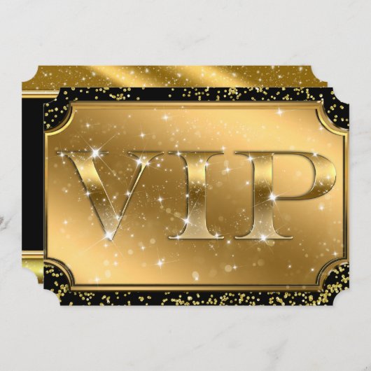 Gold Black Confetti Sparkle Glam VIP Party Ticket Kaart (Voorkant / Achterkant)