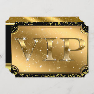 Gold Black Confetti Sparkle Glam VIP Party Ticket Kaart