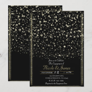 Gold & Black Confetti Splatter Engagement Party Kaart