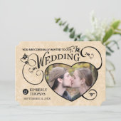 Gold & Black Custom Photo Heart Weddenschap Kaart (Staand voorkant)