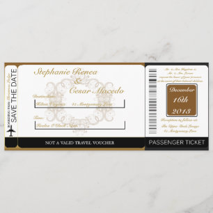 Gold/Black Damas Boarding Pass Weduwen Uitnodiging