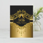 Gold & Black Damask 50e Jubileum Invite Kaart (Staand voorkant)