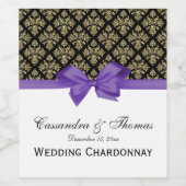 Gold Black Damask Amethyst Paars Wijn Etiket (Enkel label)