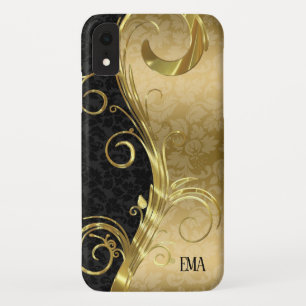 Gold Black Damask Gold Swirls iPhone XR Hoesje