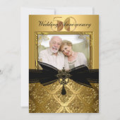 Gold Black Damask Photo Invitation du 50e annivers (Devant)