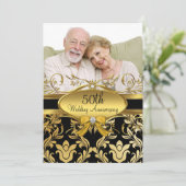 Gold Black Damask Photo Invitation du 50e annivers (Debout devant)
