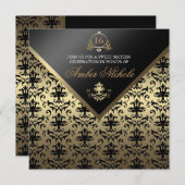 Gold & Black Damask Sweet 16 Invitation (Devant / Derrière)