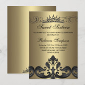 Gold & Black Damask & Tiara Invitation Anniversair (Devant / Derrière)