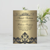 Gold & Black Damask & Tiara Invitation Anniversair (Debout devant)