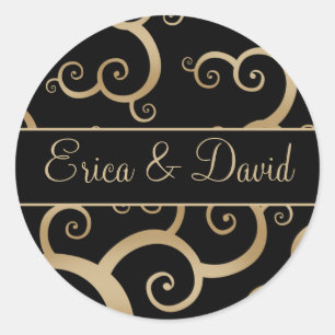 Gold Black Damask Wedding-uitnodigingen Ronde Sticker