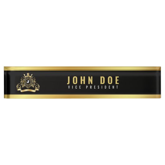 Gold-Black Desk-naamplaat met monogram Naambordje (Voorkant)