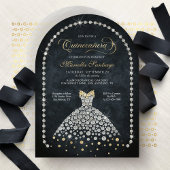 Gold Black Diamonds Elegant Quinceanera Invitation Kaart