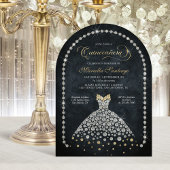 Gold Black Diamonds Elegant Quinceanera Invitation Kaart