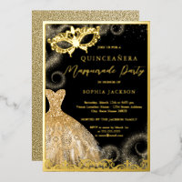 Gold Black Dress Masquerade Party Quinceanera