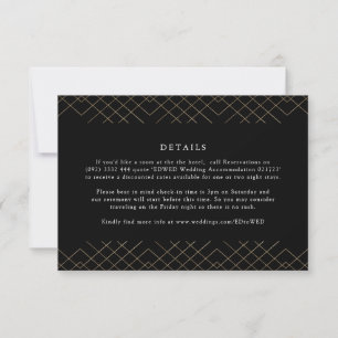 Gold Black Elegance Diamond Geo Deco Wedding RSVP Kaartje