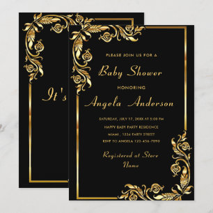 Gold Black Elegant Baby Girl Shower Invitation