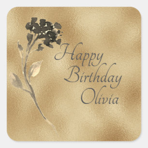 Gold Black Elegant Floral Waterverf Vierkante Sticker