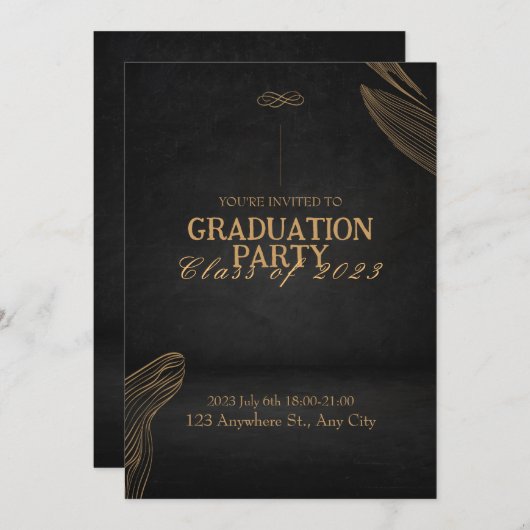 Gold Black Elegant Graduance Party Invitation Kaart (Voorkant / Achterkant)