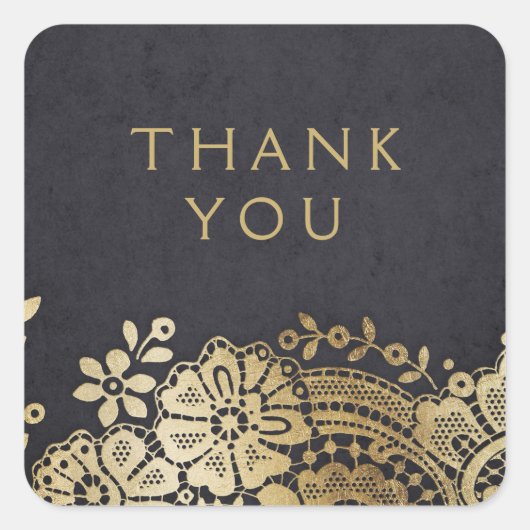 Gold Black elegant lace bruiloft Vierkante Sticker (Voorkant)