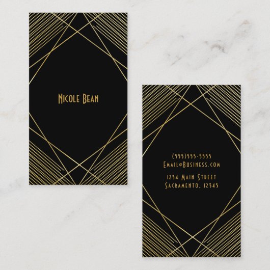 Gold & Black Elegant Modern Geometric Glam Deco Visitekaartje (Voorkant / Achterkant)