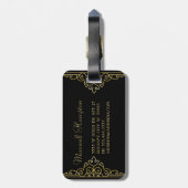 Gold Black Elegant Script Classy Monogramed Bagagelabel (Achterkant verticaal)