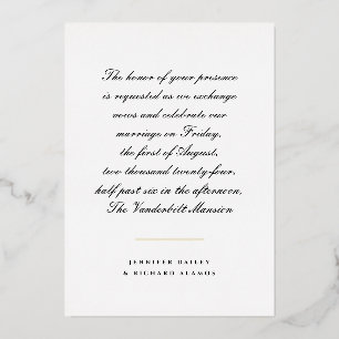 Gold, Black en White Script Wedding Invitation Folie Uitnodiging