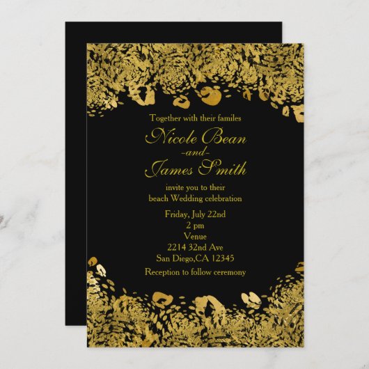 Gold & Black Exotic Jungle Cheetah Invitations (Devant / Derrière)