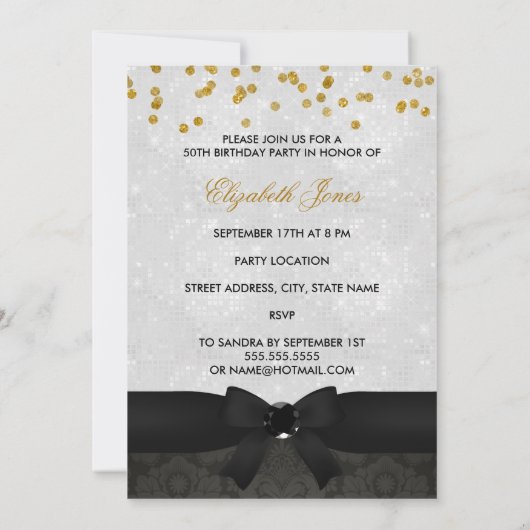 Gold & Black Fabulous 50e anniversaire Invitation  (Dos)