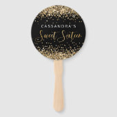 Gold Black Faux Glitter Sweet Sixteen Hand Fans Handwaaier (Voorkant)