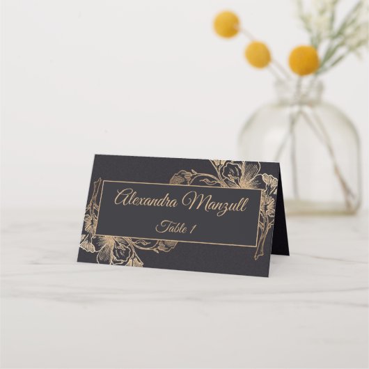Gold Black Faux Metal Floral Design Wedding (Voorkant)
