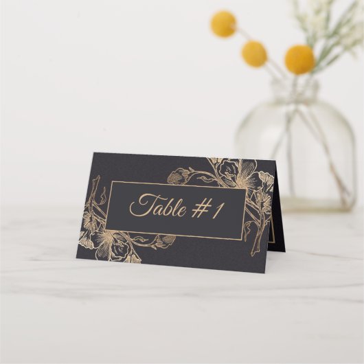 Gold Black Faux Metallic Floral Design Wedding (Voorkant)