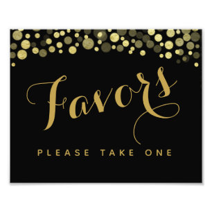 Gold & Black Favors party of bruiloftbord Foto Afdruk