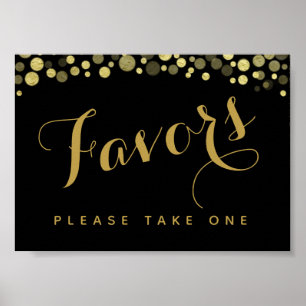 Gold & Black Favors party of bruiloftbord Poster