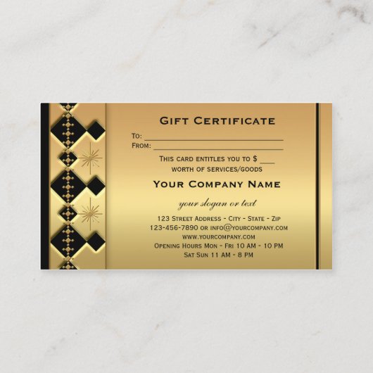 Gold Black Feestdagen Cadeaubon Sjabloon Kortingskaartje (Achterkant)