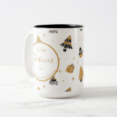 Gold Black First Kerstboom Pattern Mr en Mrs. Tweekleurige Koffiemok (Voorkant links)