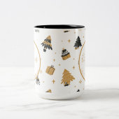 Gold Black First Kerstboom Pattern Mr en Mrs. Tweekleurige Koffiemok (Center)
