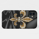 Gold Black Fleur De Lis Satin Jewel Case-Mate iPhone Case (Achterkant (horizontaal))