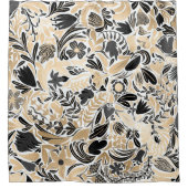 Gold Black Floral Leaves Illustration Pattern Douchegordijn (Voorkant)
