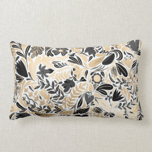 Gold Black Floral Leaves Illustration Pattern Kussen