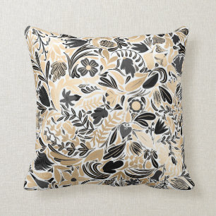 Gold Black Floral Leaves Illustration Pattern Kussen