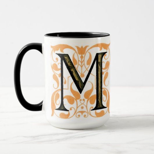Gold & Black Floral 'M' - Mug (Gauche)