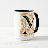 Gold & Black Floral 'M' - Mug (Devant droit)