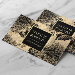  Gold Black Floral Makeup Artist Hair Salon Visitekaartje