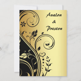 Gold & Black Floral Scroll Wedding Kaart
