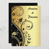Gold & Black Floral Scroll Wedding Kaart (Voorkant / Achterkant)
