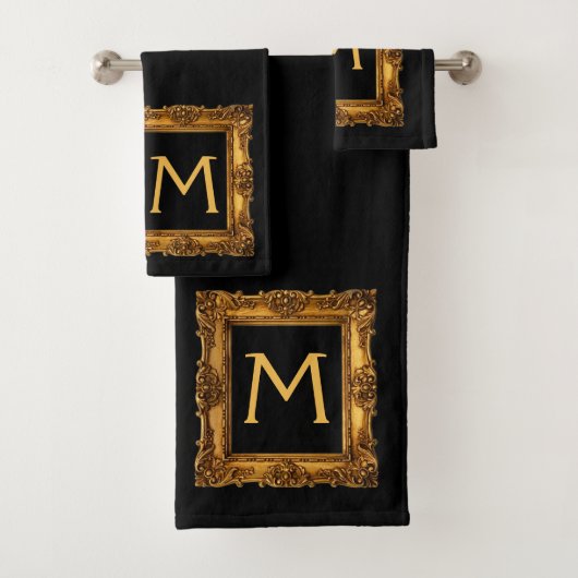 Gold Black Framed Monogram Bath Towel Set Bad Handdoek (Insitu)