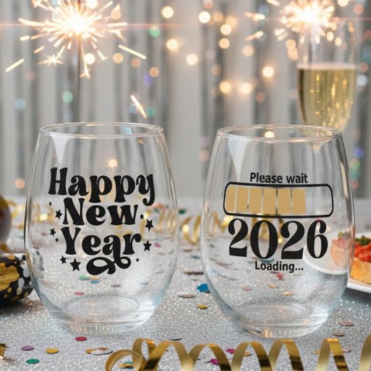 Gold Black Fun 2026 Loading Please Wait Wijnglas Zonder Voet