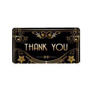 Gold & Black Gatsby Art Deco Hartelijk dank Etiket