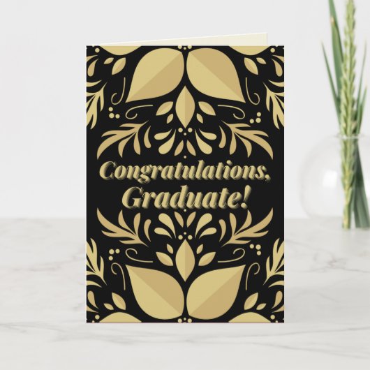 Gold & Black Gefeliciteerd Afstuderen Card Kaart (Voorkant)